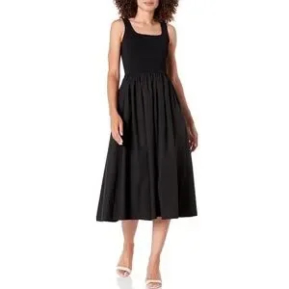 NEW Theory Sleeveless Volume Dress in Black GLOSSED MEDIUM M NWT
